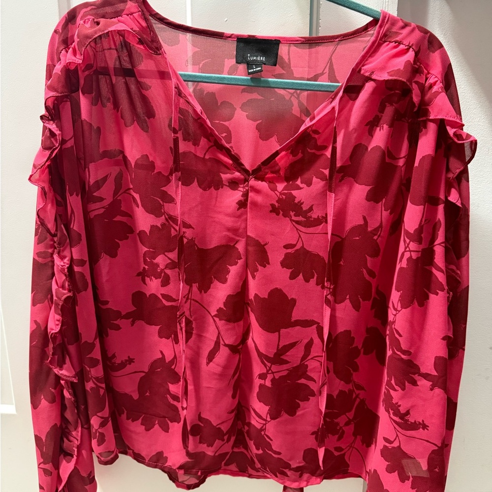 Zara Red Floral Sheer Blouse